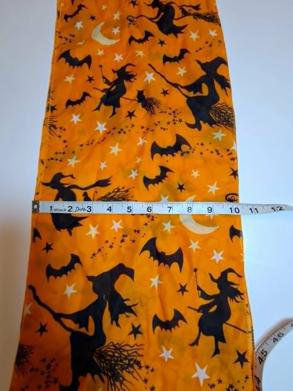 Halloween Orange Scarf Witches Bats Moon Stars Spooky Print